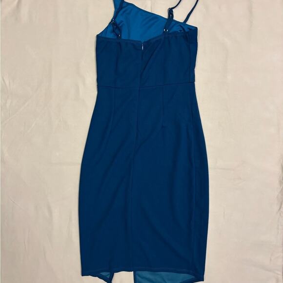 NWT Lulu's Aysmmetrical Teal Sheath Dress Size Small - Picture 7 of 7